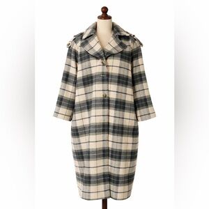 Banana Republic plaid overcoat. Wool blend. Button front jacket, green cream- XL